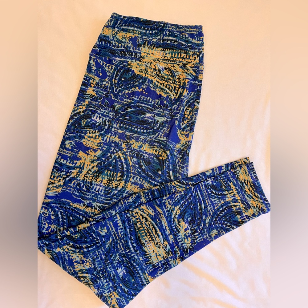 LULAROE Tall & Curvy Blue and Yellow Leggings